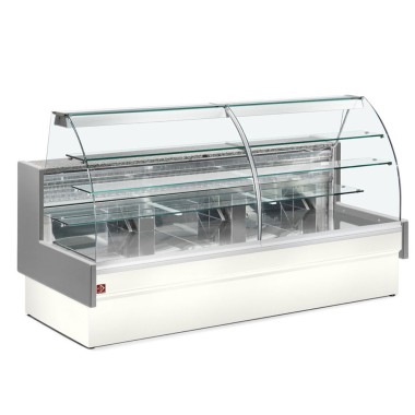 DIAMOND - Comptoir vitrine réfrigérée vitre courbe gris / blanc