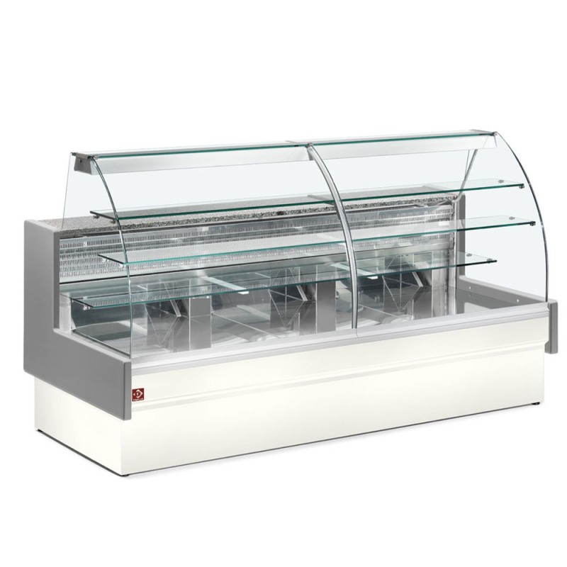 DIAMOND - Comptoir vitrine réfrigérée vitre courbe gris / blanc