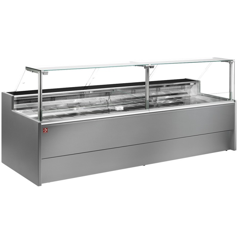 DIAMOND - Comptoir vitrine réfrigéré à vitre à réserve - gris