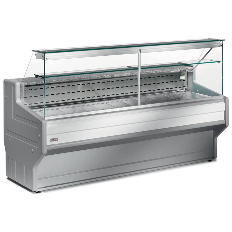 DIAMOND - Comptoir vitrine réfrigéré à vitre droite 90° à réserve