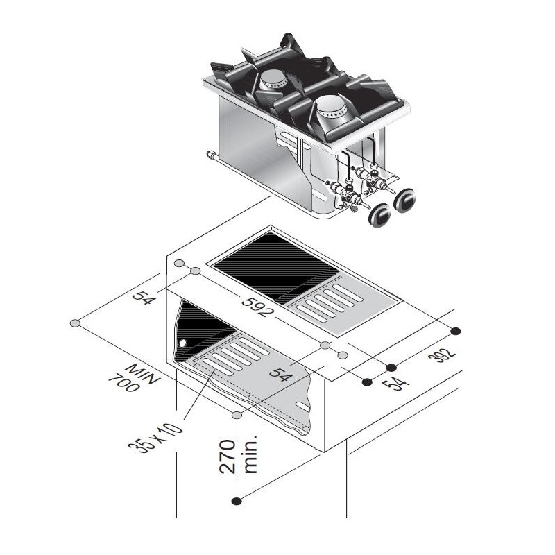 COMBISTEEL - Cuisinière à gaz 2 bruleurs 7kw