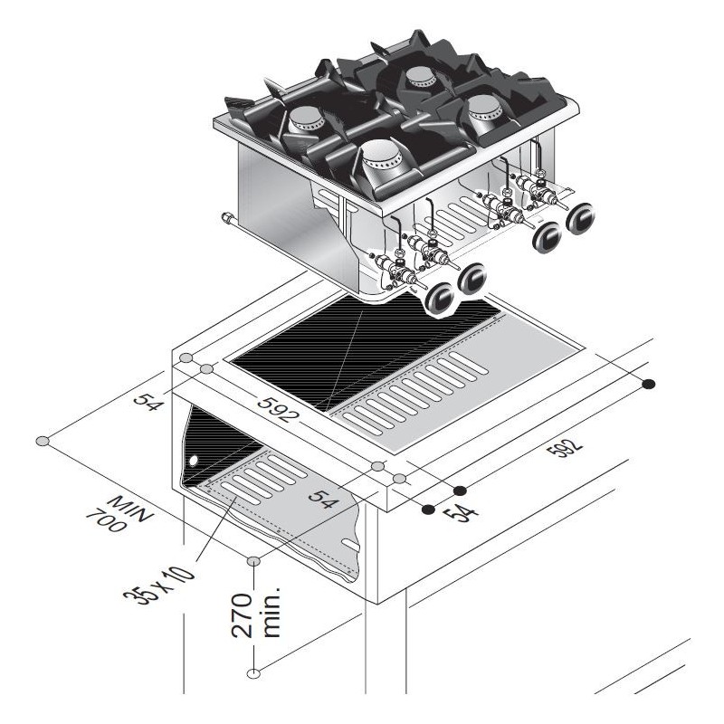 COMBISTEEL - Cuisinière à gaz 4 bruleurs 14kw