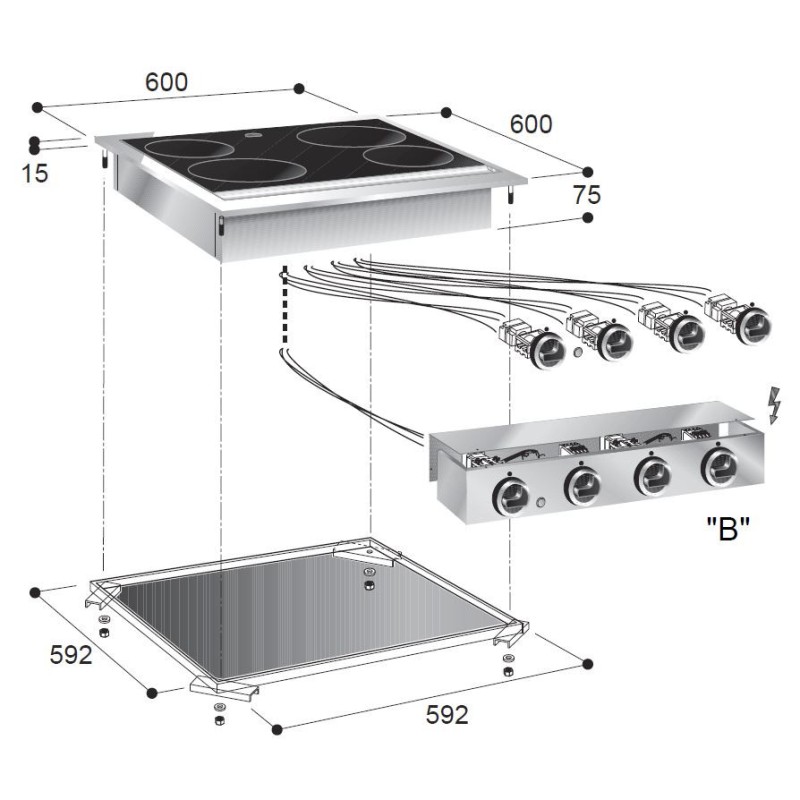 COMBISTEEL - Cuisinière en céramique 4 zones