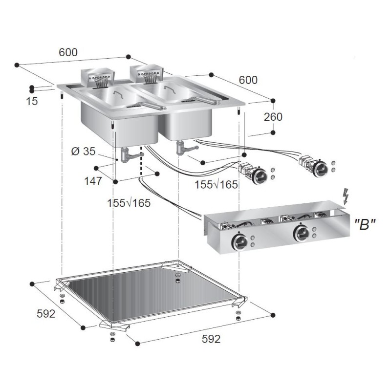 COMBISTEEL - Friteuse électrique 2x10 l 600 mm
