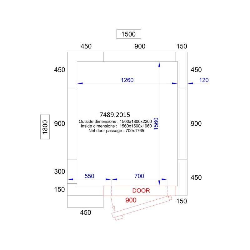 COMBISTEEL - Chambre froide positive/negative 1500x1800x2200 - 120 mm