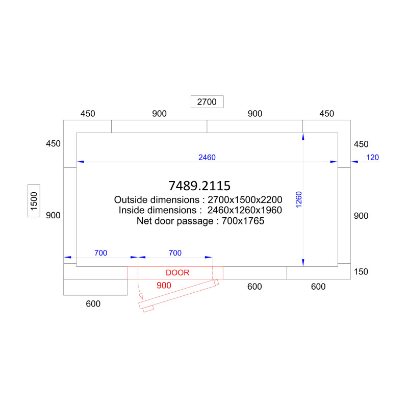 COMBISTEEL - Chambre froide positive/négative 2700x1500x2200 - 120 mm