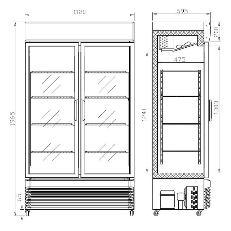 COMBISTEEL - Réfrigérateur 2 portes 750 litres en verre