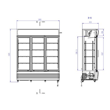 COMBISTEEL - Réfrigérateur 3 portes en verre 1065 litres