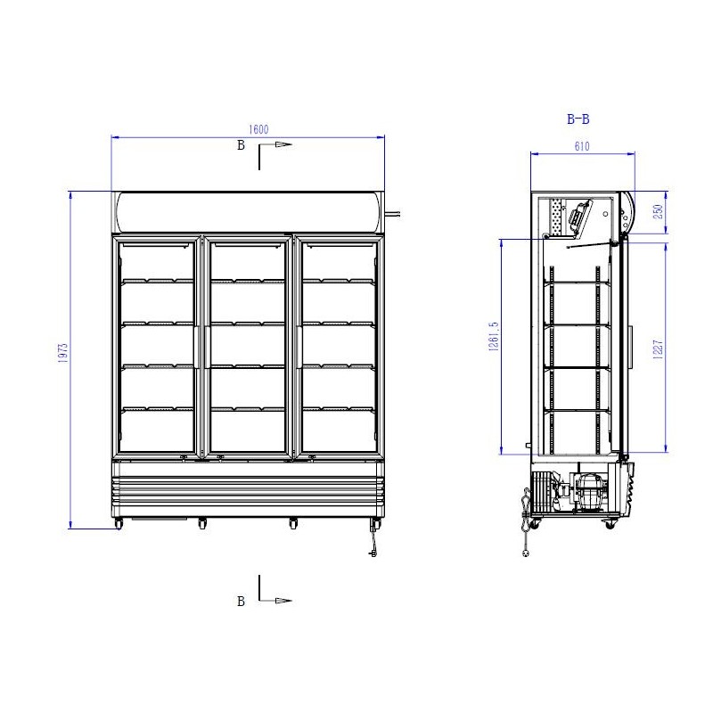 COMBISTEEL - Réfrigérateur 3 portes en verre 1065 litres