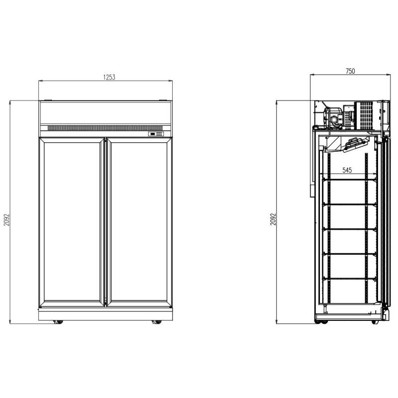 COMBISTEEL - Réfrigérateur 2 portes en verre noir 1000 l