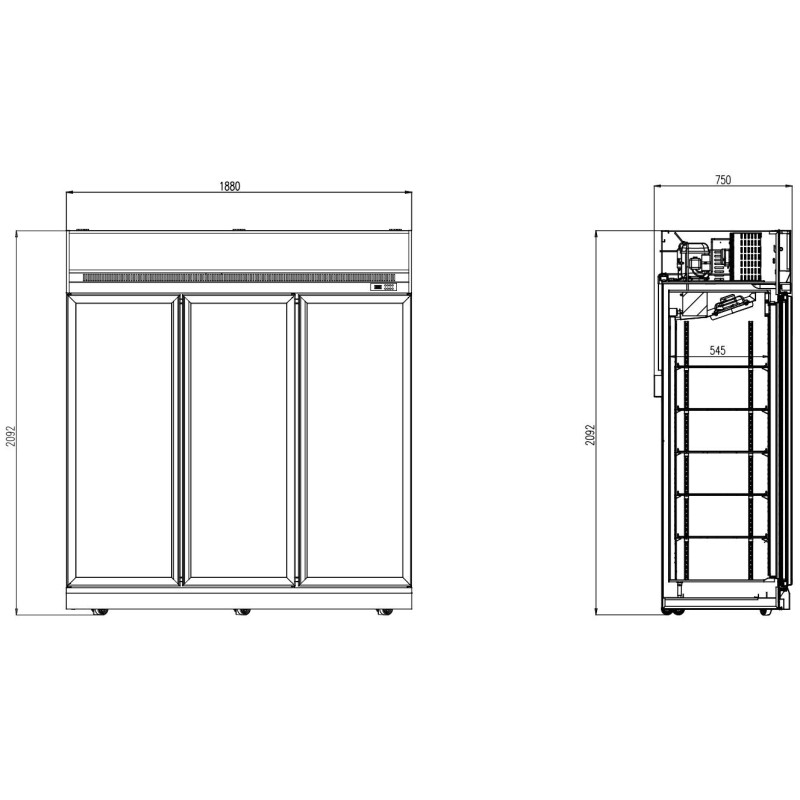 COMBISTEEL - Réfrigérateur 3 portes en verre 1530 litres