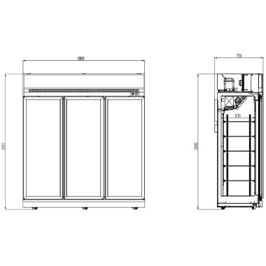 COMBISTEEL - Congélateur 3 portes en verre noir 1480 l
