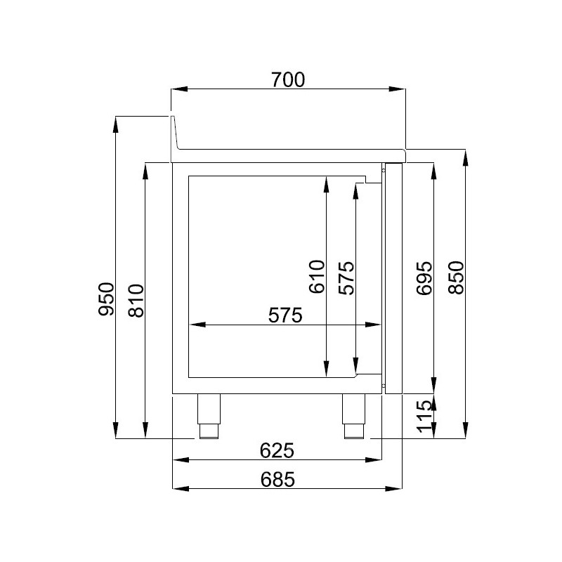 COMBISTEEL - Table réfrigérée bord relevé 4 portes mono block