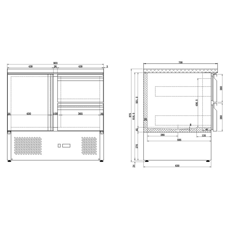 COMBISTEEL - Table réfrigérée 1 porte et 2 tiroirs