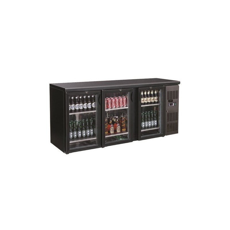 COMBISTEEL - Arrière bar réfrigérée noir 3 portes en verre