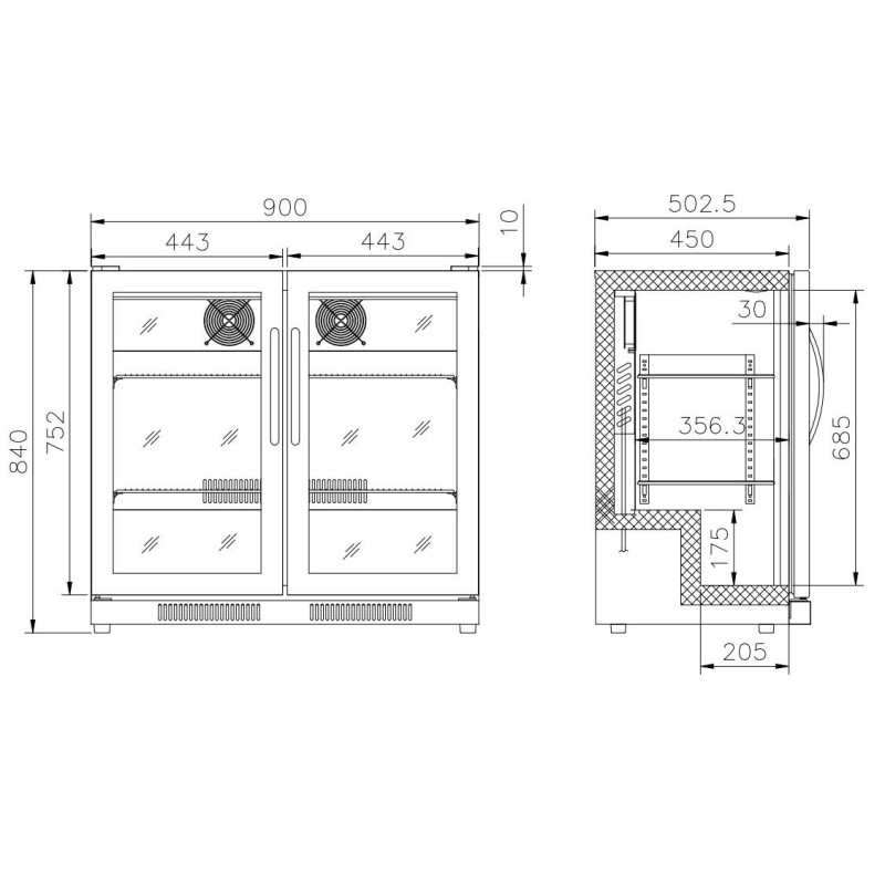 COMBISTEEL - Arrière bar réfrigérée noir avec 2 portes vitrées