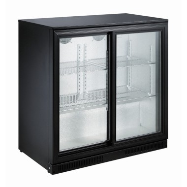 COMBISTEEL - Arrière bar réfrigérée noir 2 portes coulissantes