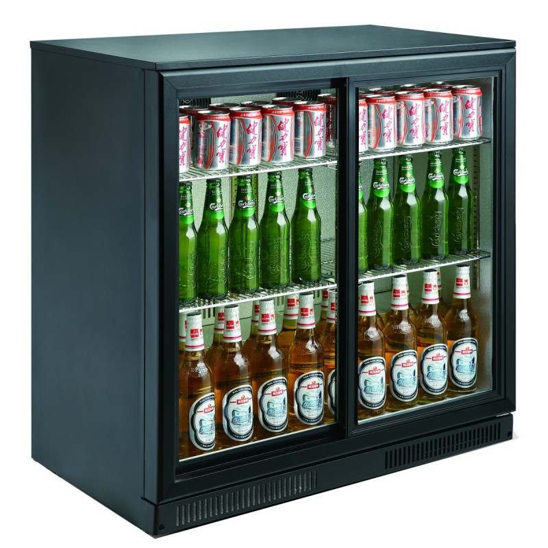 COMBISTEEL - Arrière bar réfrigérée noir 2 portes coulissantes