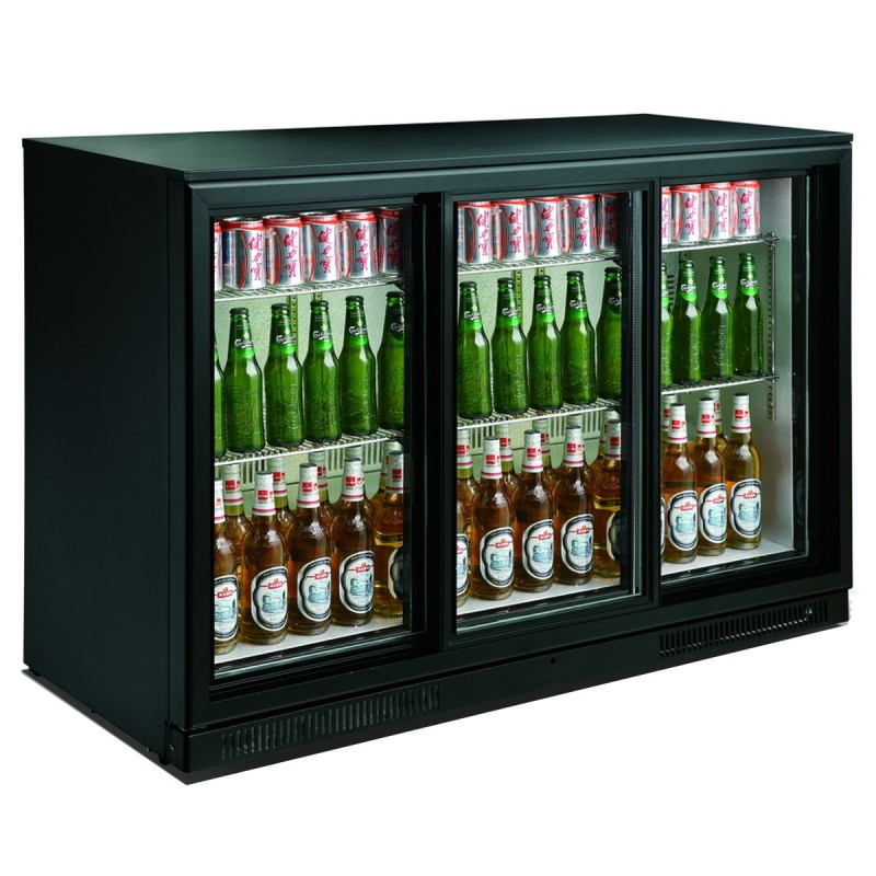 COMBISTEEL - Arrière bar réfrigérée noir 3 portes coulissantes