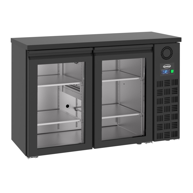 COMBISTEEL - Arrière bar réfrigérée noir 2 portes en verre