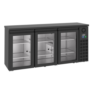 COMBISTEEL - Arrière bar réfrigérée noir 3 portes en verre