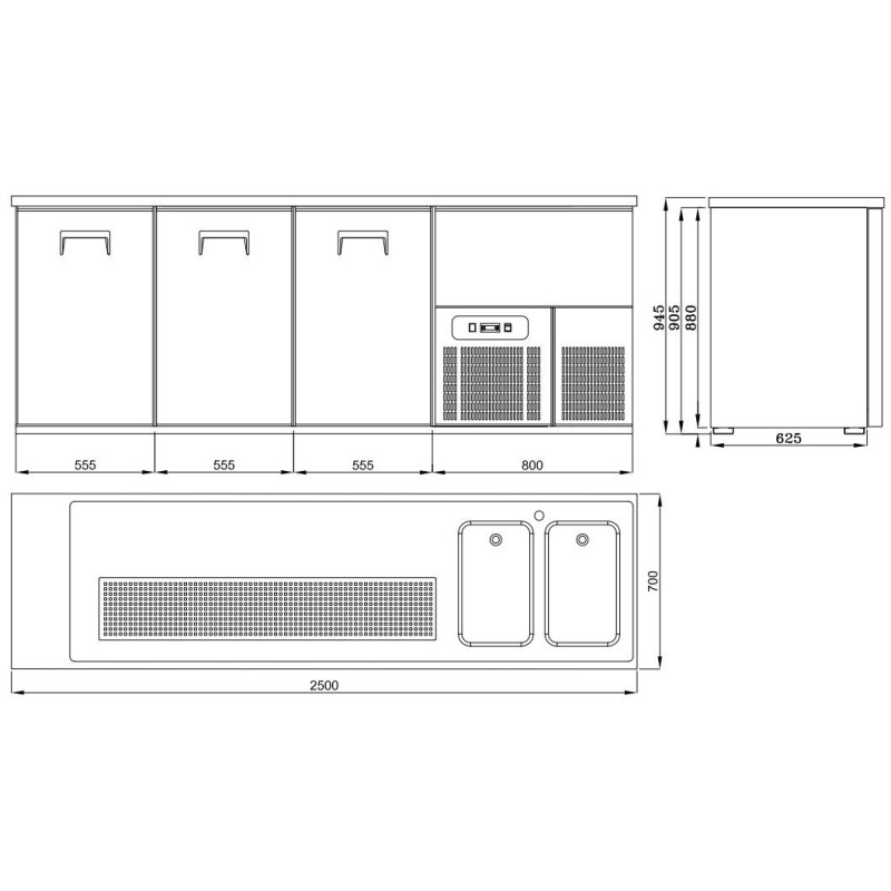 COMBISTEEL - Refroidisseur de bière 3 portes inox
