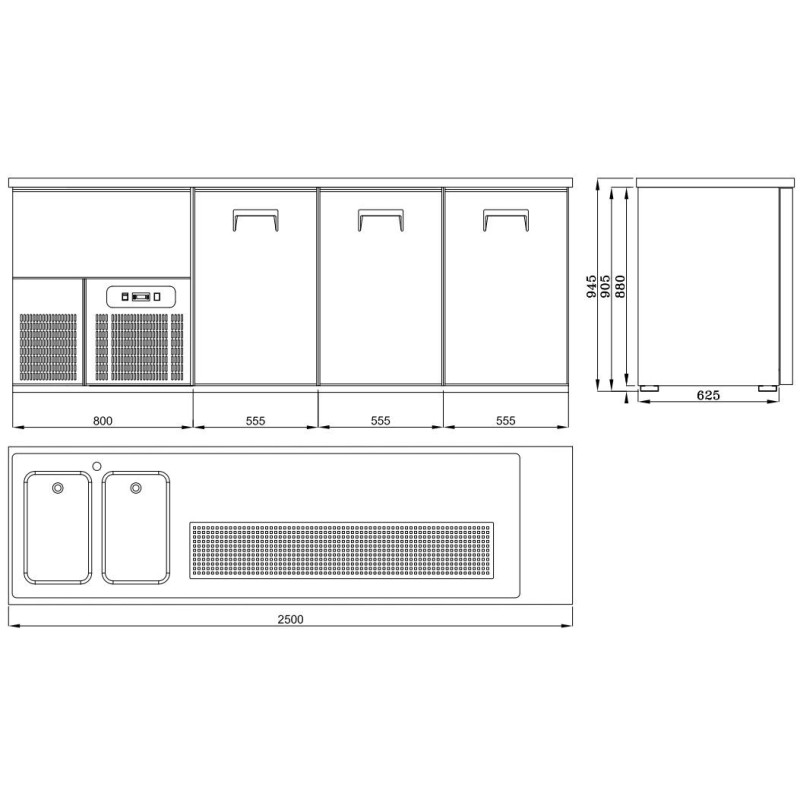 COMBISTEEL - Refroidisseur de bière inox 3 portes 2l