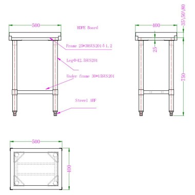 COMBISTEEL - Billot bloc de découpage en polyéthylène 50mm épaisseur