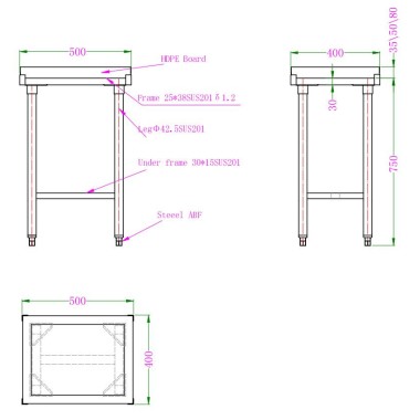 COMBISTEEL - Billot bloc de découpage en polyéthylène 80mm épaisseur