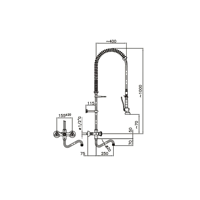 COMBISTEEL - Pré douche de rinçage murale
