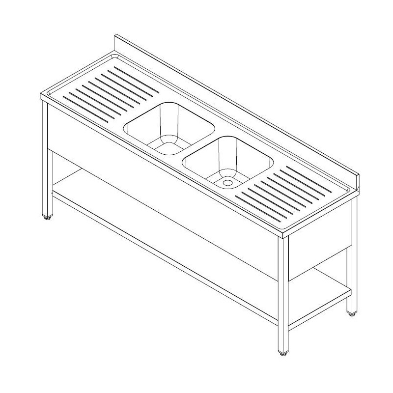 COMBISTEEL - 700 bloc-évier étagère démontable 2 centre 2400