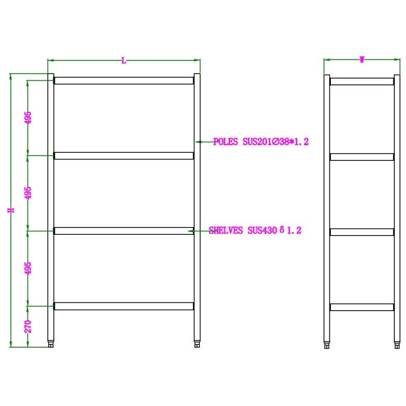 COMBISTEEL - Étagères 4 levels démontable 1200