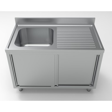 COMBISTEEL - Plonge inox évier gauche portes coulissantes