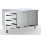 COMBISTEEL - Plan de travail avec portes coulissantes et tiroirs