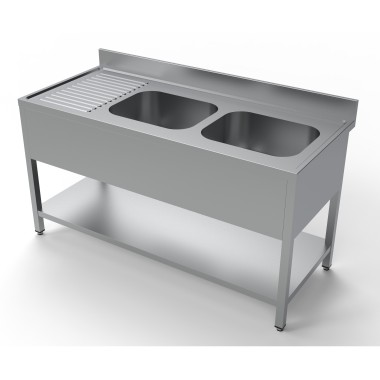 COMBISTEEL - Plonge inox 2 éviers à droite 1 étagère