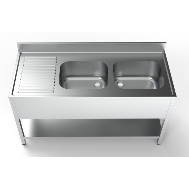 COMBISTEEL - Plonge inox 2 éviers à droite 1 étagère