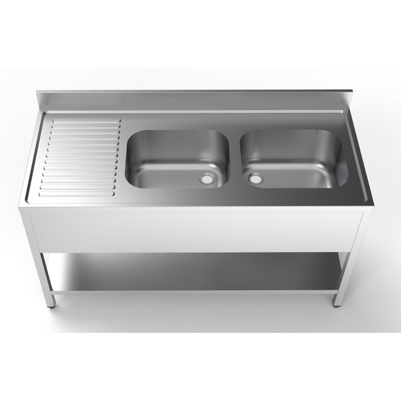 COMBISTEEL - Plonge inox 2 éviers à droite 1 étagère
