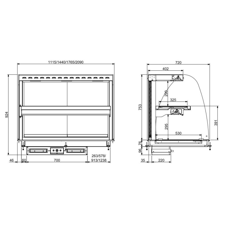 COMBISTEEL - Drop-in vitrine courbée chauffante noir