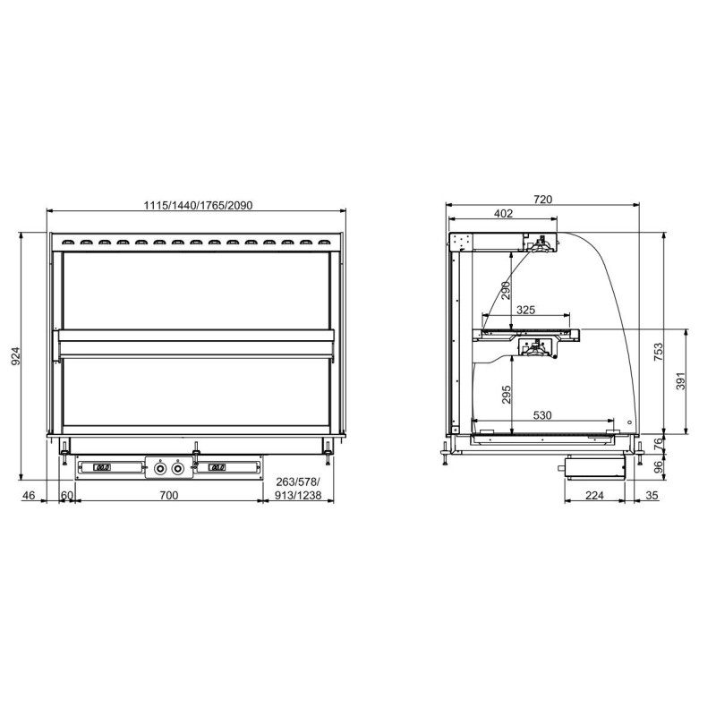 COMBISTEEL - Drop-in vitrine courbée chauffante avec plaque vitro