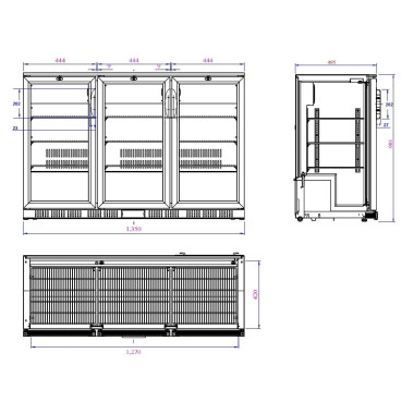 COMBISTEEL - Arrière bar réfrigérée noir 3 portes