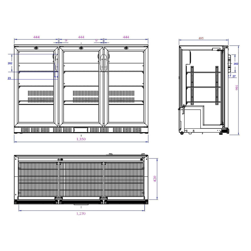 COMBISTEEL - Arrière bar réfrigérée noir 3 portes