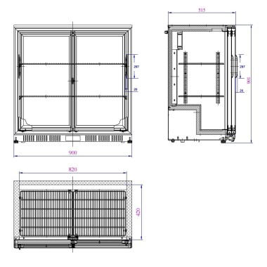 COMBISTEEL - Arrière bar réfrigérée noir 2 portes coulissantes