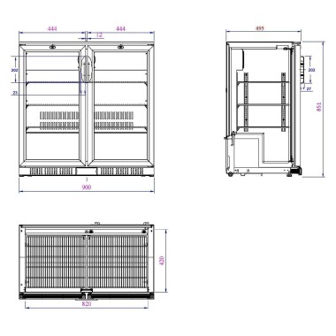 COMBISTEEL - Arrière bar réfrigérée noir 2 portes