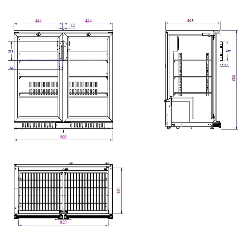 COMBISTEEL - Arrière bar réfrigérée noir 2 portes