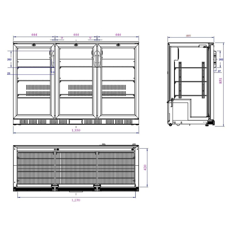 COMBISTEEL - Arrière bar réfrigérée 3 portes noir