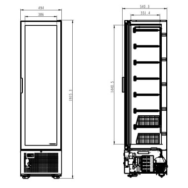 COMBISTEEL - Congélateur 1 porte en verre noir 221l