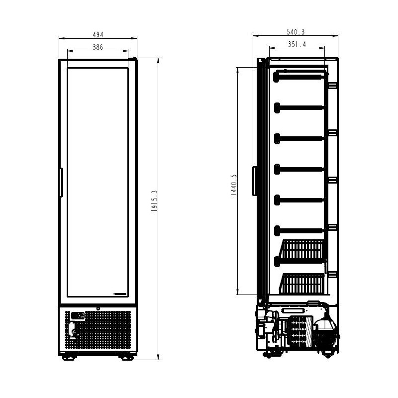 COMBISTEEL - Congélateur 1 porte en verre noir 221l
