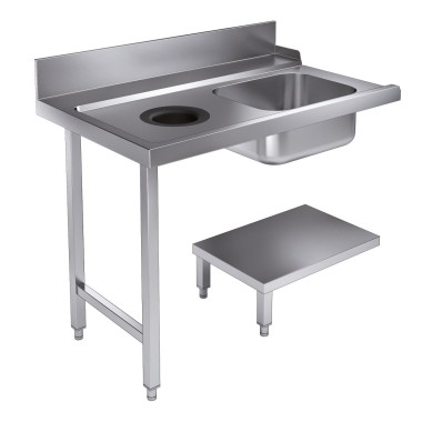 COMBISTEEL - Table d'approvisionement étagère avec trou déchets 1200 à gauche