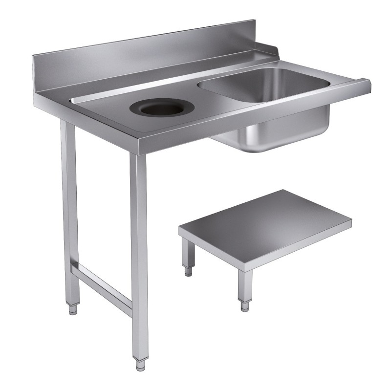 COMBISTEEL - Table d'approvisionement étagère avec trou déchets 1200 à gauche