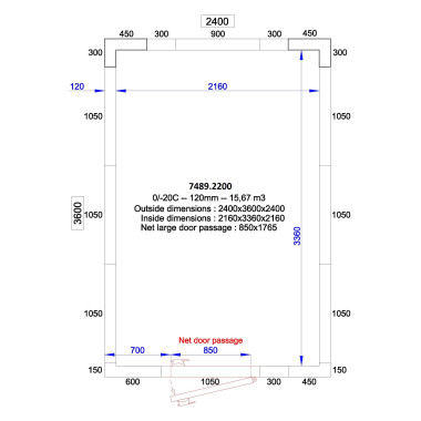 COMBISTEEL - Chambre froide positive/negative 2400x3600x2400 - 120 mm